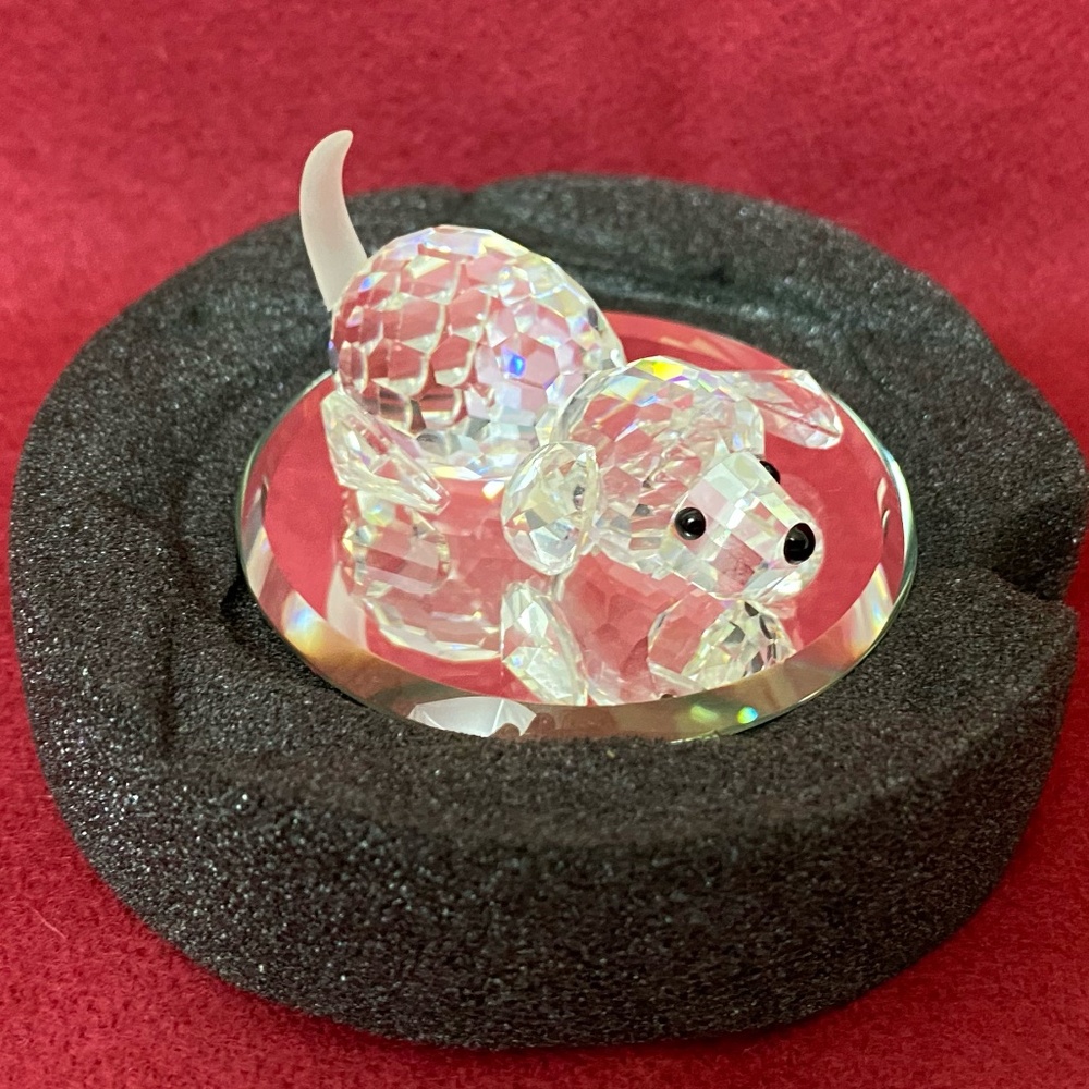 Swarovski Silver Crystal Crouching Puppy with Mirror and Box. Mint.